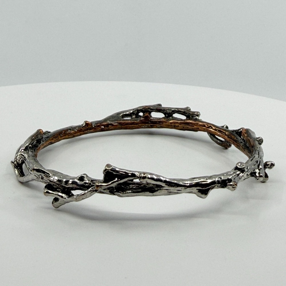Silver Tone Twig Bangle Bracelet Gothic Woodland Nature Inspired Statement Piece